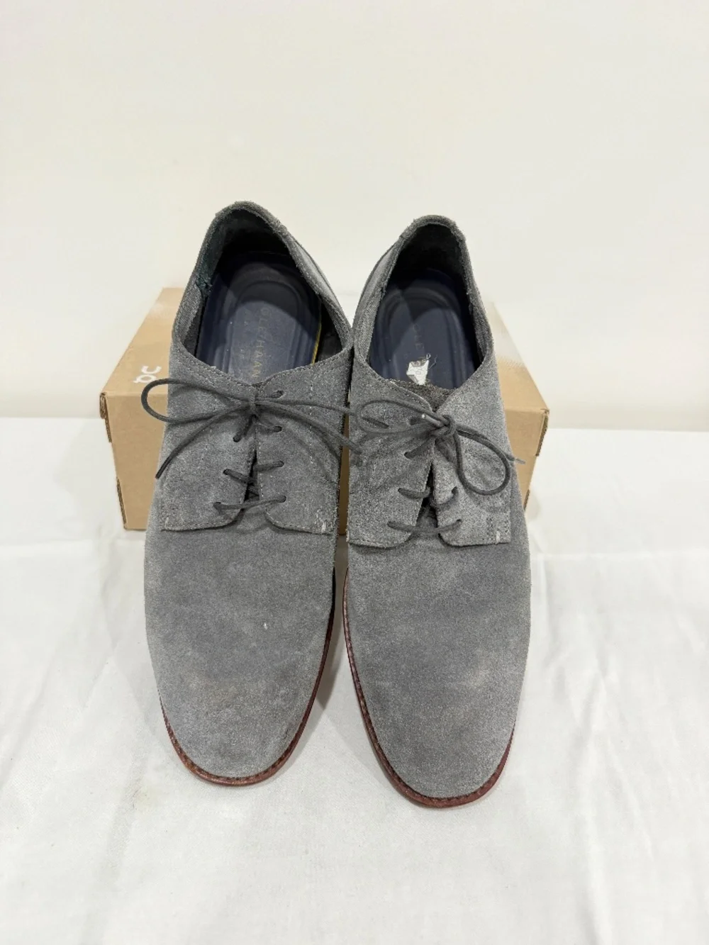 Used W/O Box! Men's Cole Haan Grey Suede Leather Lace Up Dress Shoes Size 12